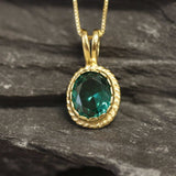 Gold Emerald Pendant - Green Emerald Necklace, Vintage Emerald Pendant