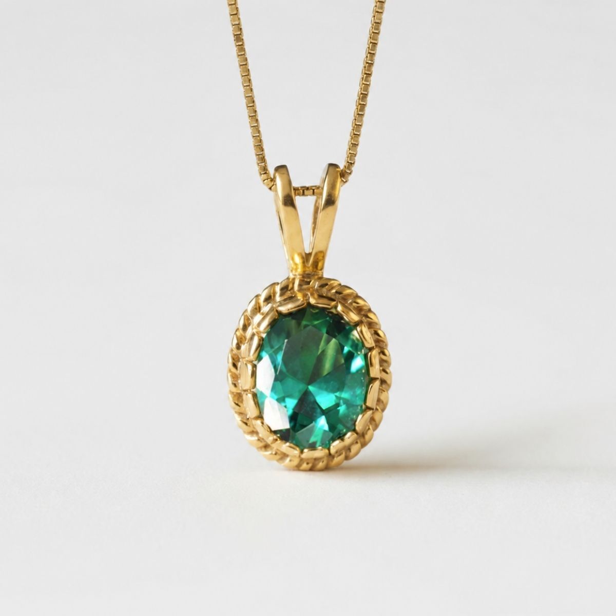 Created Emerald Pendant made in 18k Gold Vermeil with Oval Created Green Emerald in Solitaire setting, May Birthstone gift idea, symbolizes, ideal for everyday wear and perfect for birthday gifting and special occasions.
