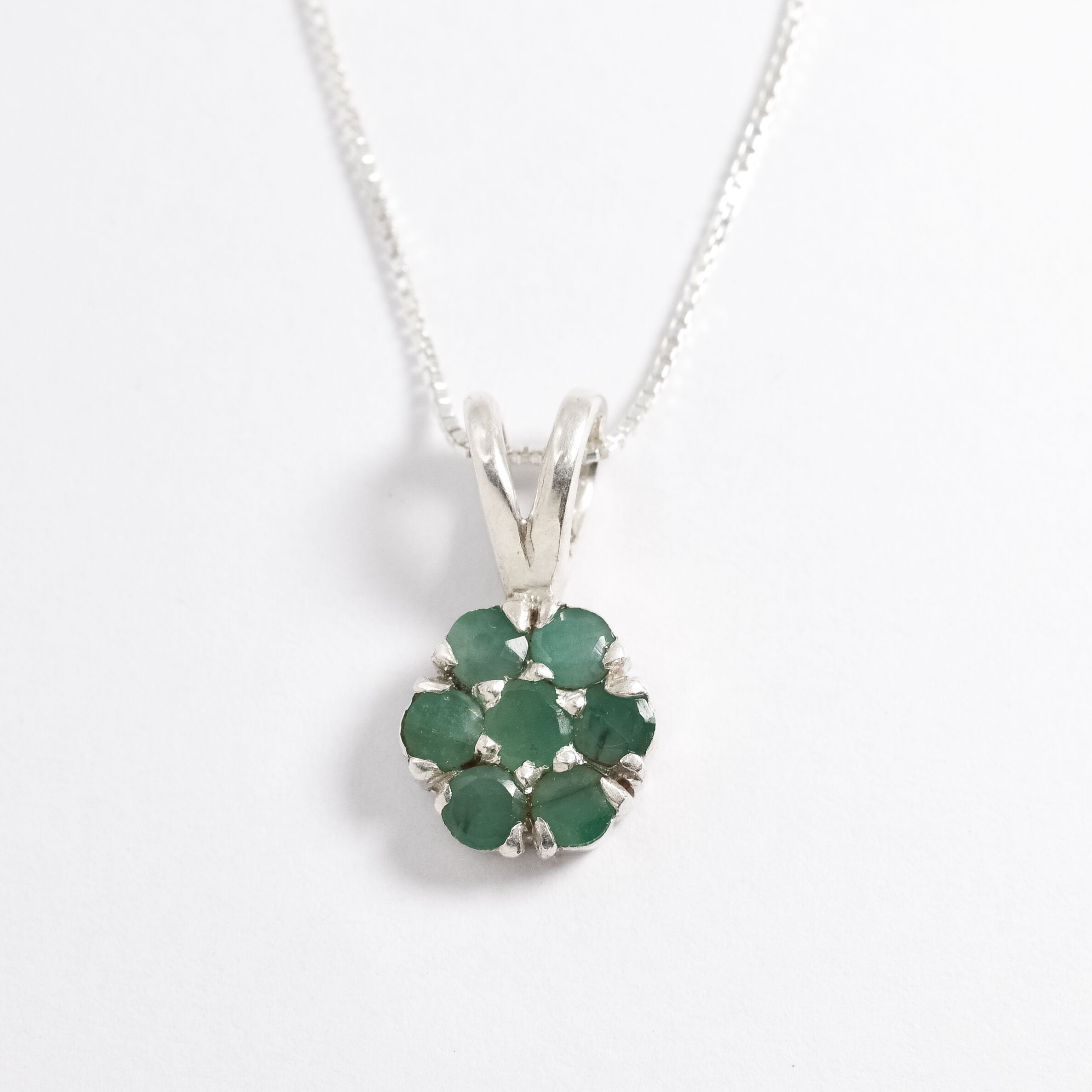 Natural Emerald Pendant made in 925 Sterling Silver with Round Natural Green Emerald in Cluster setting, May Birthstone gift idea, symbolizes growth, harmony, and deep emotional healing, ideal for everyday wear and perfect for birthday gifting and special occasions.