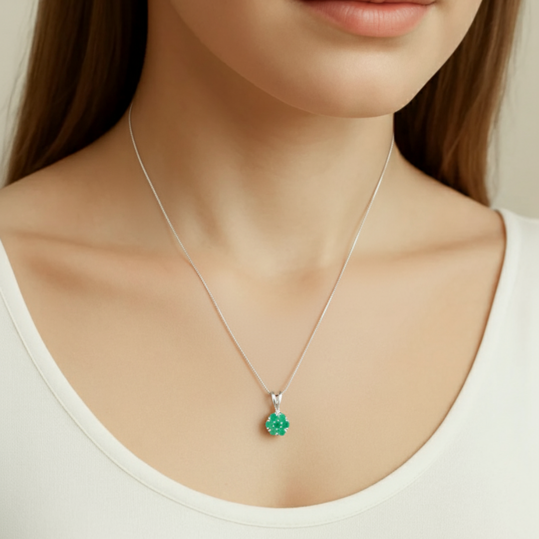 Elegant 925 Sterling Silver Natural Emerald Pendant, May birthstone, symbolizes growth and harmony, perfect for any occasion.