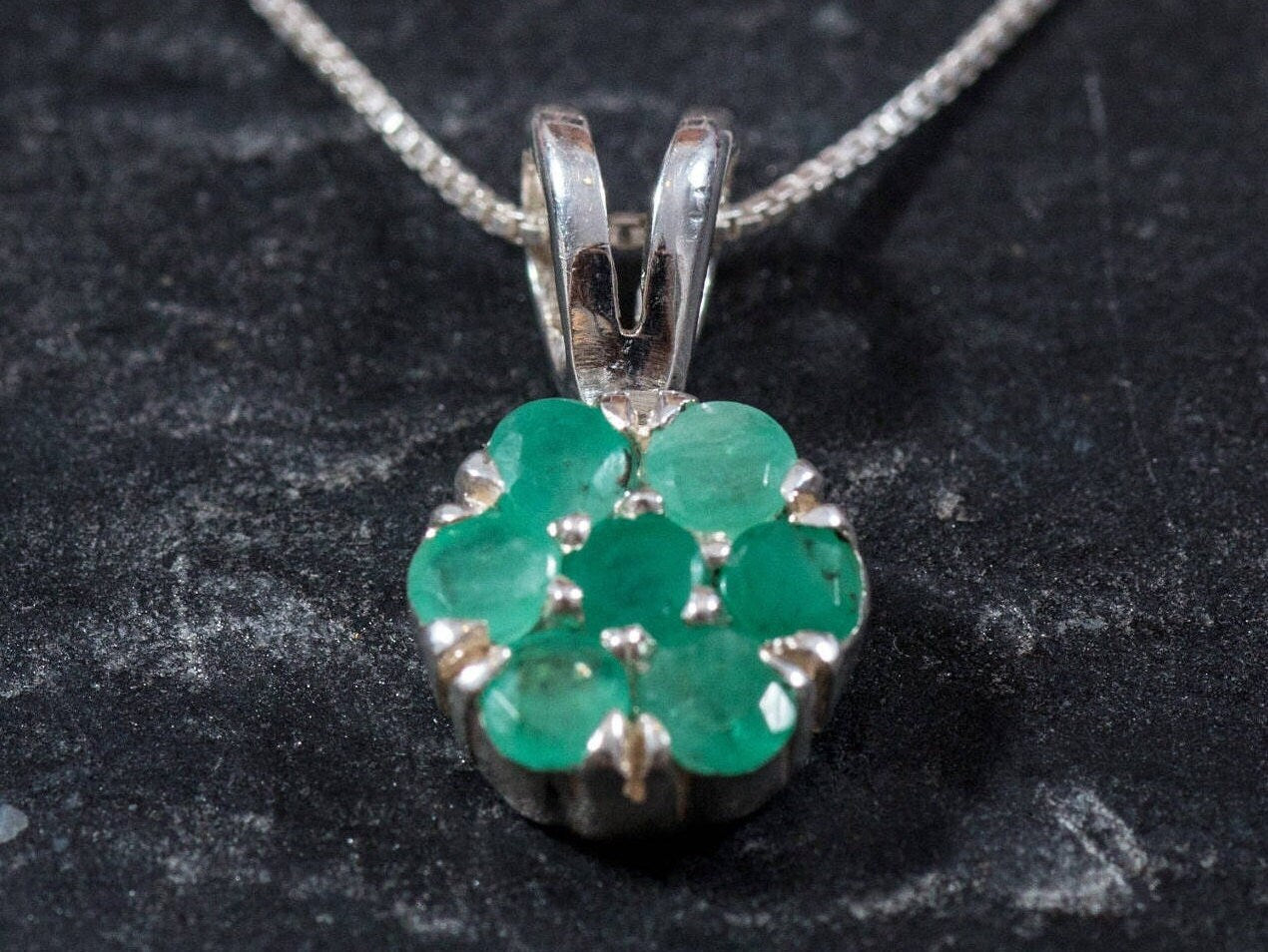 Emerald Pendant, Natural Pendant, Flower Pendant, May Birthstone, Genuine Emerald, Real Emerald Pendant, Pendant and Chain, Silver Pendant