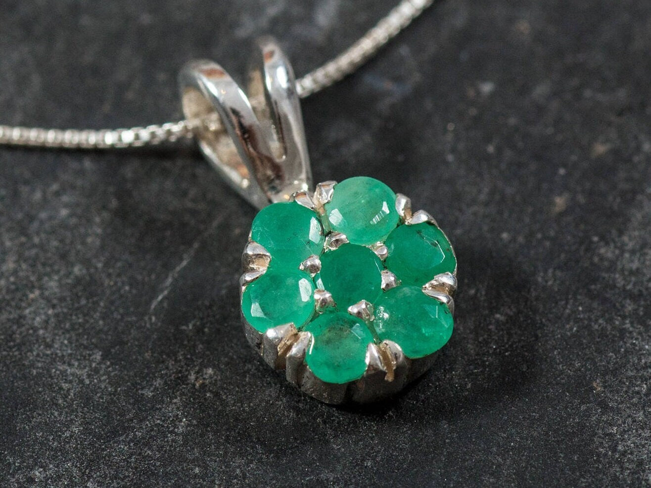 Emerald Pendant, Natural Pendant, Flower Pendant, May Birthstone, Genuine Emerald, Real Emerald Pendant, Pendant and Chain, Silver Pendant