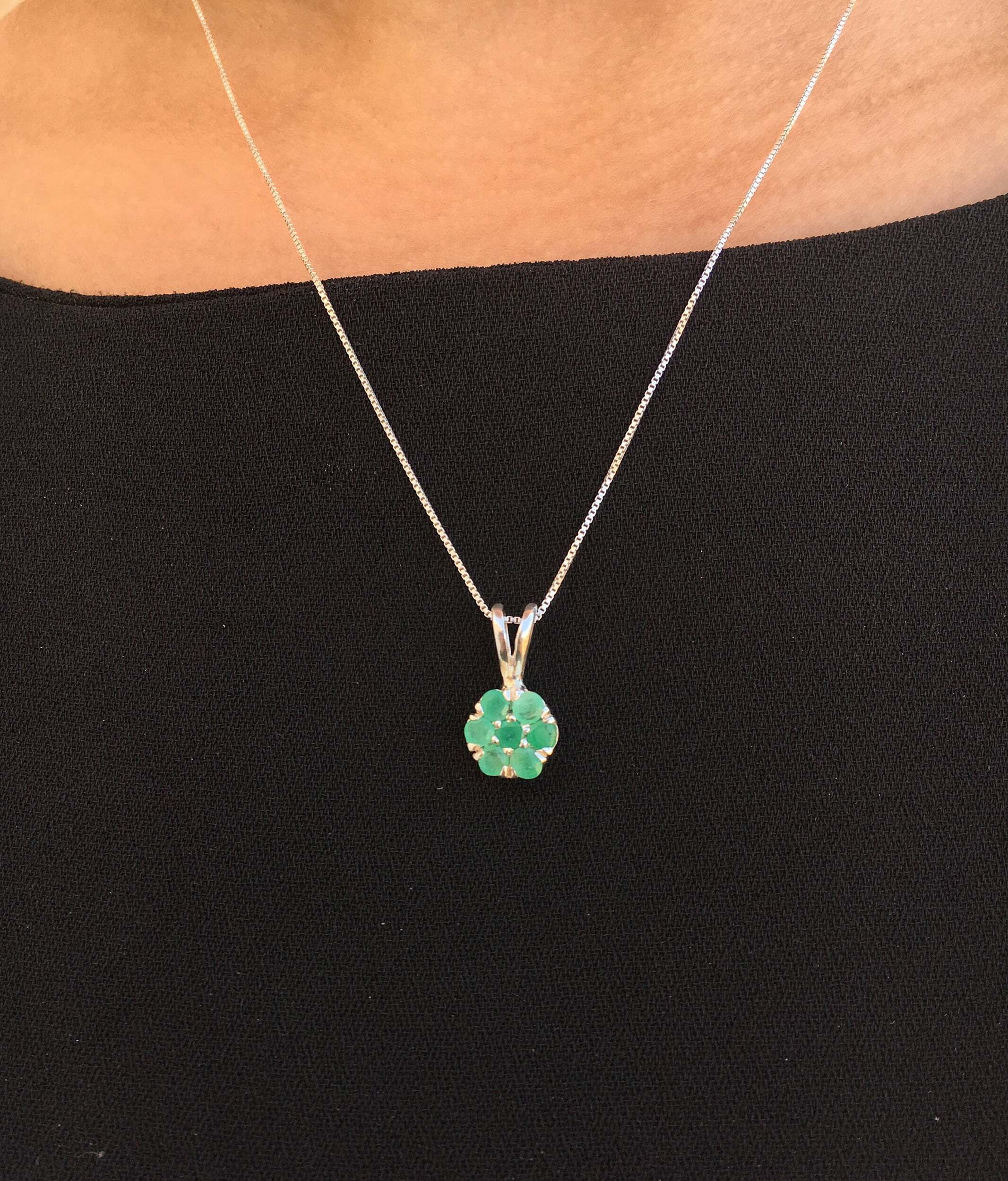 Emerald Pendant, Natural Pendant, Flower Pendant, May Birthstone, Genuine Emerald, Real Emerald Pendant, Pendant and Chain, Silver Pendant