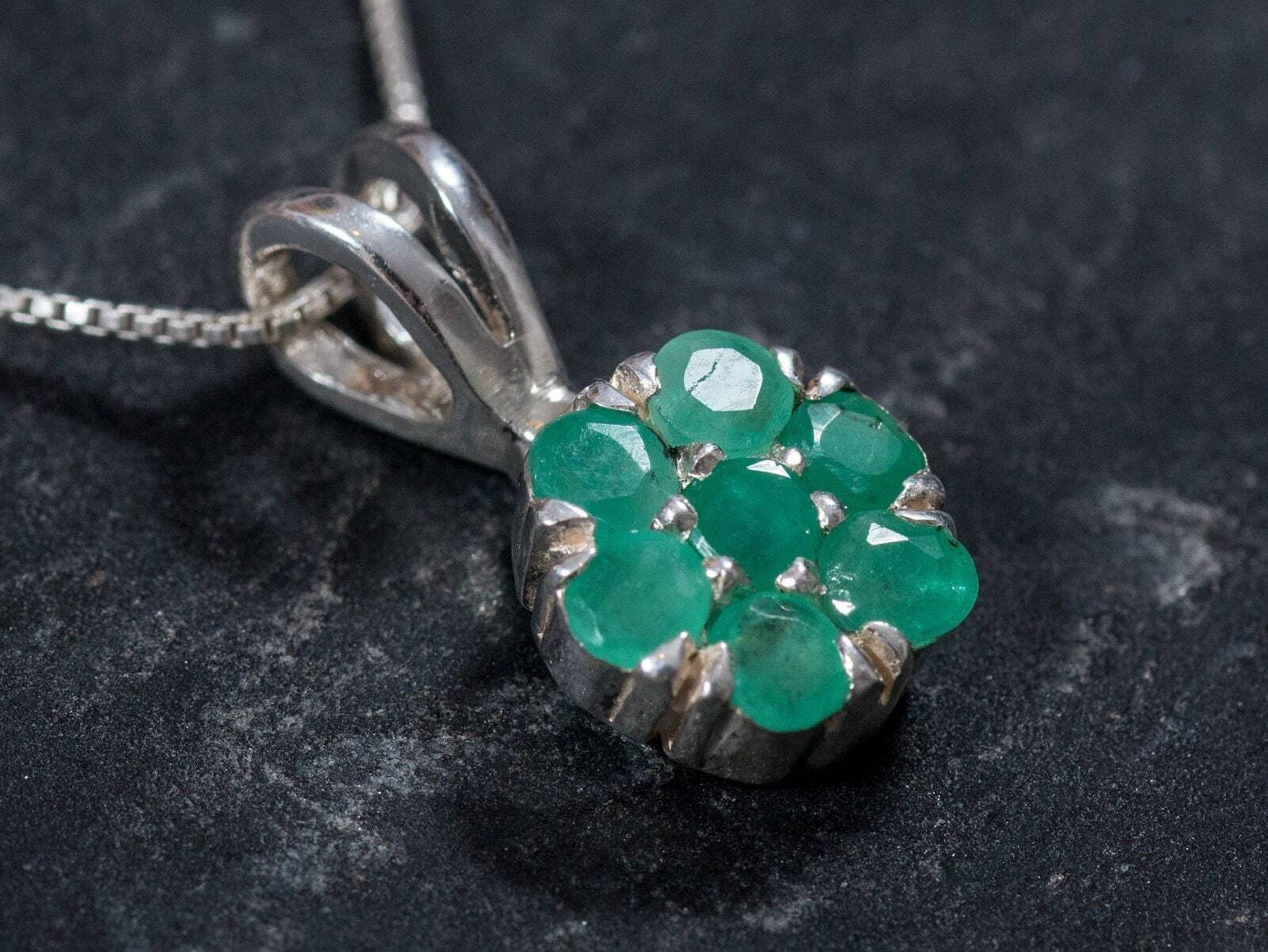 Emerald Pendant, Natural Pendant, Flower Pendant, May Birthstone, Genuine Emerald, Real Emerald Pendant, Pendant and Chain, Silver Pendant