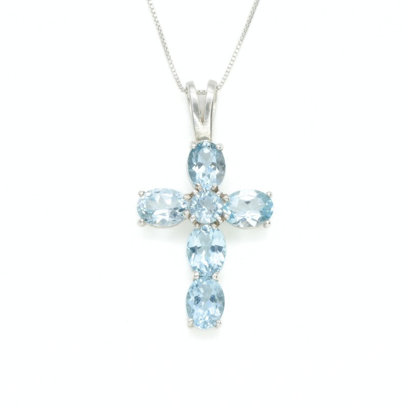 Cross Pendant, Topaz Pendant, Blue Topaz Pendant, Silver Cross Pendant, December Birthstone, Christian Pendant, Blue Pendant, Silver Pendant