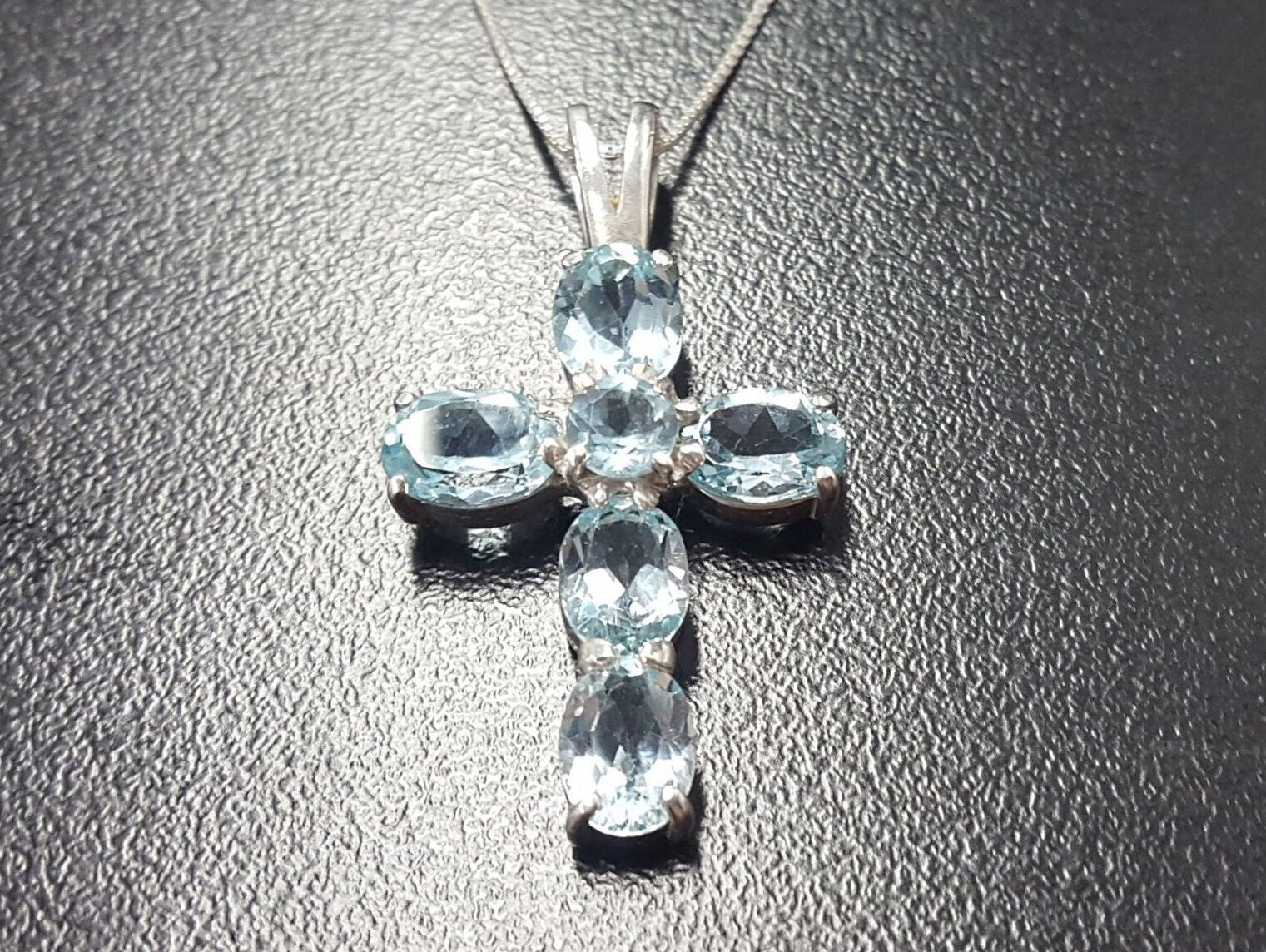 Cross Pendant, Topaz Pendant, Blue Topaz Pendant, Silver Cross Pendant, December Birthstone, Christian Pendant, Blue Pendant, Silver Pendant