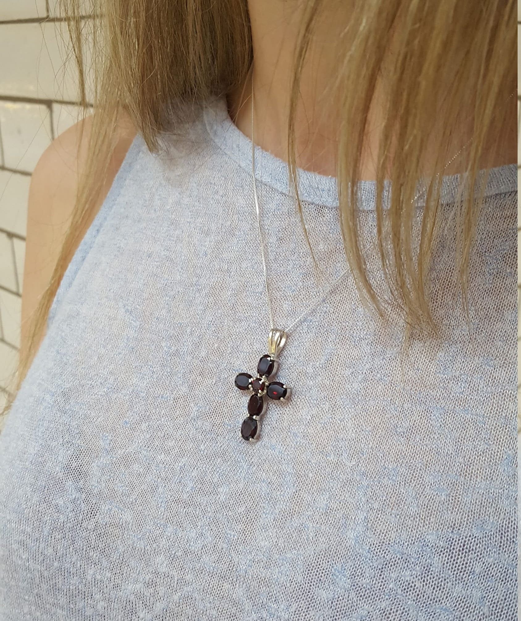 Cross Pendant, Topaz Pendant, Blue Topaz Pendant, Silver Cross Pendant, December Birthstone, Christian Pendant, Blue Pendant, Silver Pendant