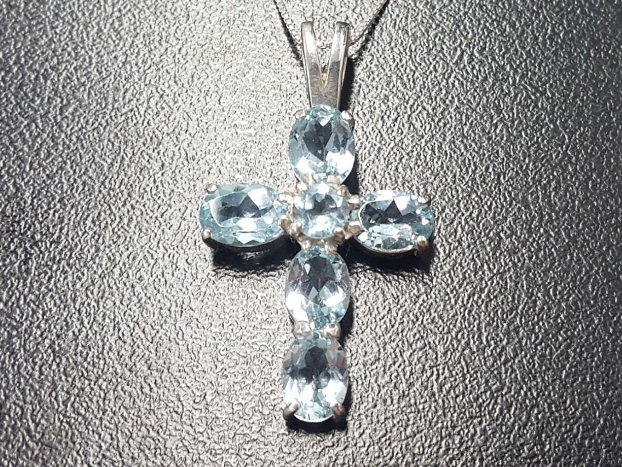 Cross Pendant, Topaz Pendant, Blue Topaz Pendant, Silver Cross Pendant, December Birthstone, Christian Pendant, Blue Pendant, Silver Pendant