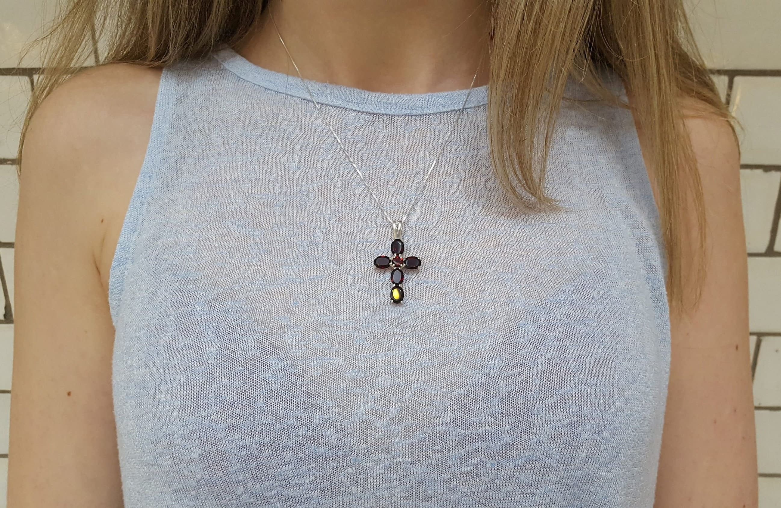 Cross Pendant, Topaz Pendant, Blue Topaz Pendant, Silver Cross Pendant, December Birthstone, Christian Pendant, Blue Pendant, Silver Pendant