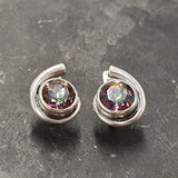 Mystic Topaz Earrings - Purple Green Studs - Vintage Round Earrings