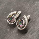 Mystic Topaz Earrings - Purple Green Studs - Vintage Round Earrings