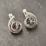 Mystic Topaz Earrings - Purple Green Studs - Vintage Round Earrings