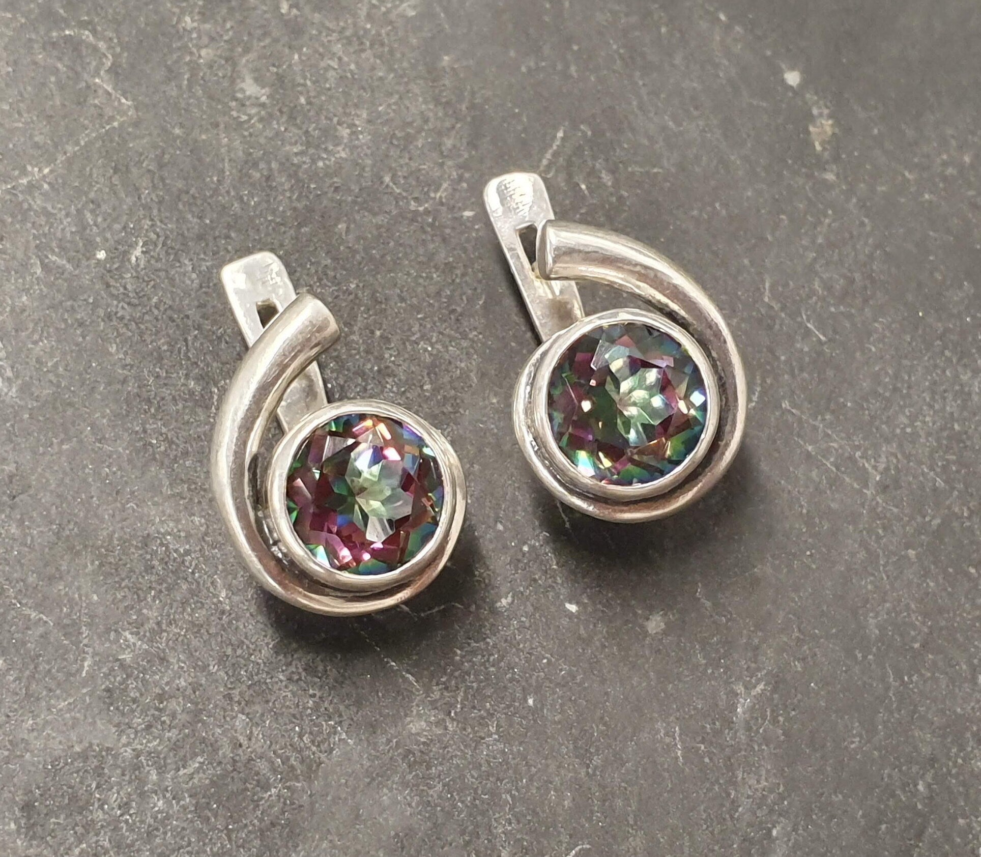 Topaz Earrings, Mystic Topaz Earrings, Natural Mystic Topaz, Teardrop Earrings, Round Vintage Earrings, December Birthstone, Silver Earrings