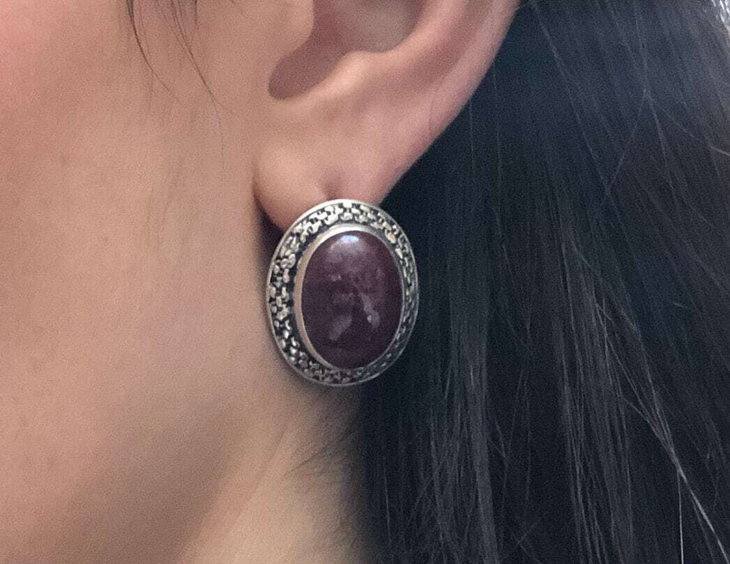 Elegant 925 Sterling Silver Earrings featuring Oval Natural Red Rubies, perfect for July birthdays and special occasions.