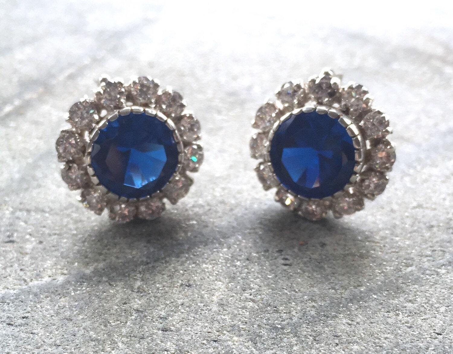Created Sapphire Earrings made in 925 Sterling Silver with Round Created Blue Sapphire in Halo setting, September Birthstone gift idea, symbolizes sincerity, truth, and faithfulness, ideal for everyday wear and perfect for birthday gifting and special occasions.