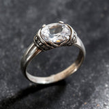 White Topaz Ring - Silver Boho Ring - Topaz Tribal Ring