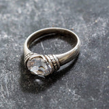 White Topaz Ring - Silver Boho Ring - Topaz Tribal Ring