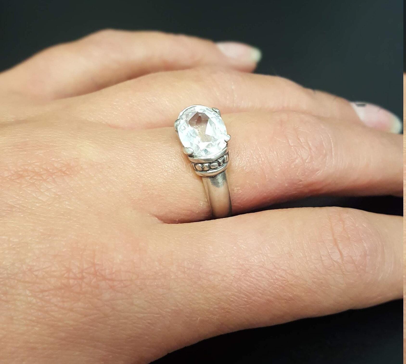 Topaz Ring, White Topaz Ring, Natural White Topaz, Horizontal Ring, December Ring, Solid Silver Ring, White Diamond Ring, White Topaz