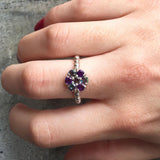 Flower Amethyst Ring - Mystic Topaz Ring - Vintage Cocktail Ring