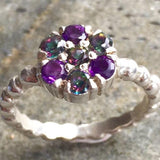 Flower Amethyst Ring - Mystic Topaz Ring - Vintage Cocktail Ring