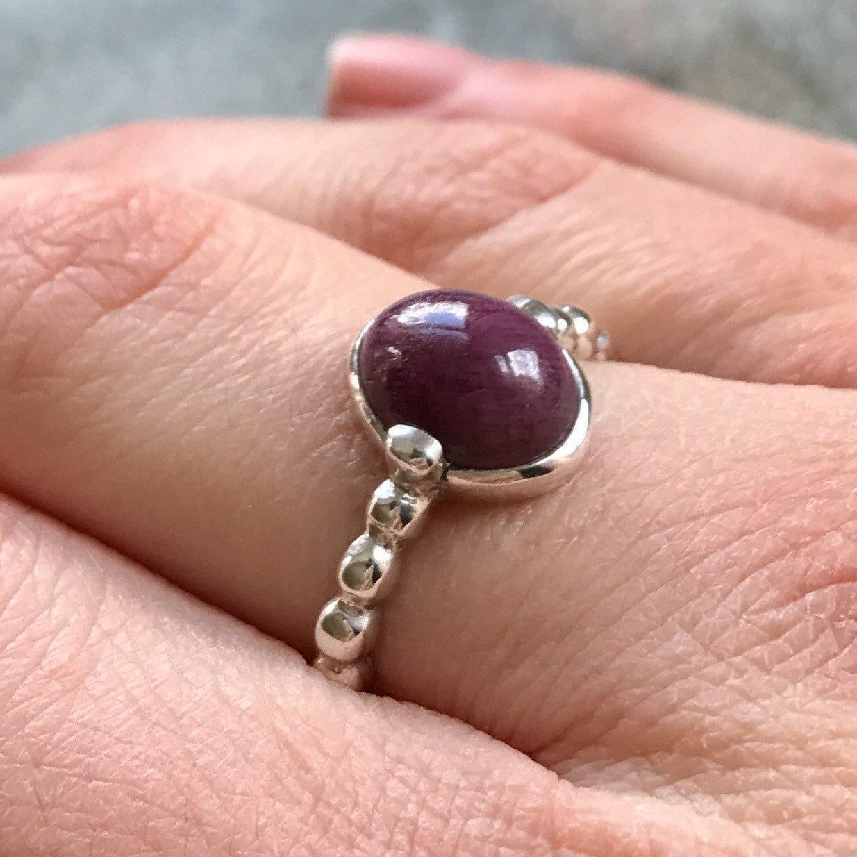 Natural Ruby Ring in 925 Sterling Silver, featuring an oval red ruby, perfect for birthdays and special occasions.