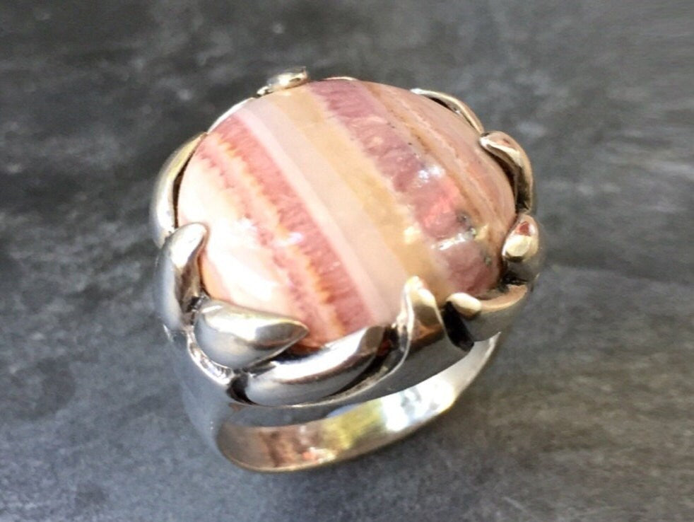 Rhodochrosite Ring, Natural Stone, Vintage Ring, Statement Ring, Large Stone Ring, Natural Stone Ring, Solid Silver Ring, Pure Silver (467272276)