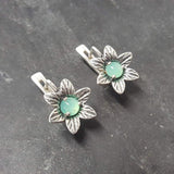 Green Flower Earrings - Chrysoprase Earrings - Vintage Drop Earrings