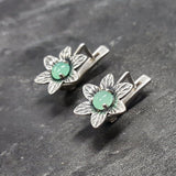 Green Flower Earrings - Chrysoprase Earrings - Vintage Drop Earrings