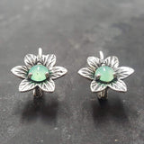 Green Flower Earrings - Chrysoprase Earrings - Vintage Drop Earrings