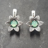 Green Flower Earrings - Chrysoprase Earrings - Vintage Drop Earrings