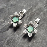 Green Flower Earrings - Chrysoprase Earrings - Vintage Drop Earrings