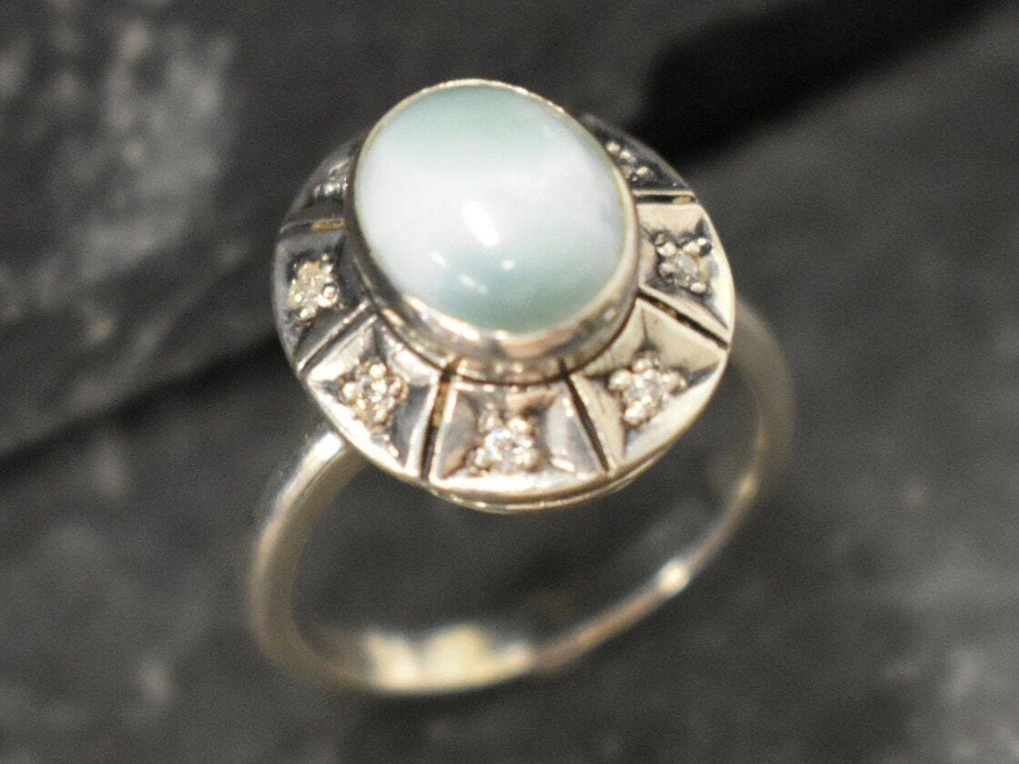 Bohemian Ring, Larimar Ring, Natural Larimar, Vintage Ring, Sky Blue Ring, Blue Boho Ring, Blue Oval Ring, Statement Ring, Solid Silver Ring