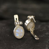Real Moonstone Earrings - Rainbow Moonstone Studs - White Bridal Earrings