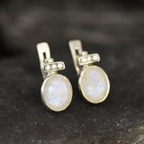 Real Moonstone Earrings - Rainbow Moonstone Studs - White Bridal Earrings