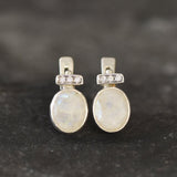 Real Moonstone Earrings - Rainbow Moonstone Studs - White Bridal Earrings
