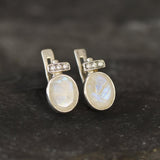 Real Moonstone Earrings - Rainbow Moonstone Studs - White Bridal Earrings