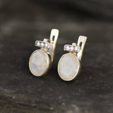 Real Moonstone Earrings - Rainbow Moonstone Studs - White Bridal Earrings