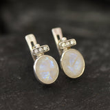 Real Moonstone Earrings - Rainbow Moonstone Studs - White Bridal Earrings