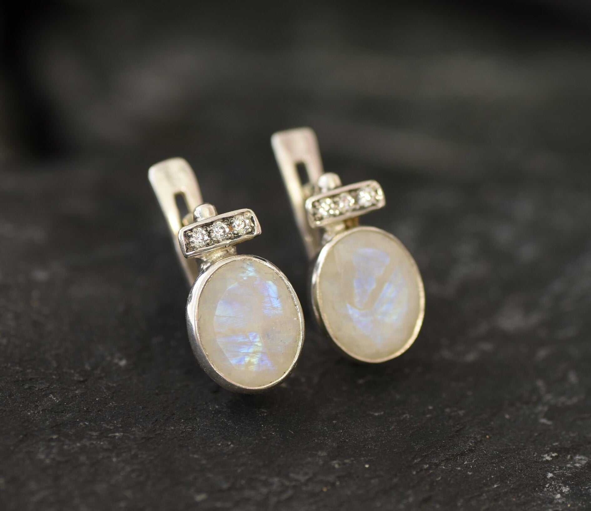 Moonstone Earrings, Natural Rainbow Moonstone, Bridal Earrings, White Studs, White Dainty Earrings, June Birthstone, Solid Silver Earrings