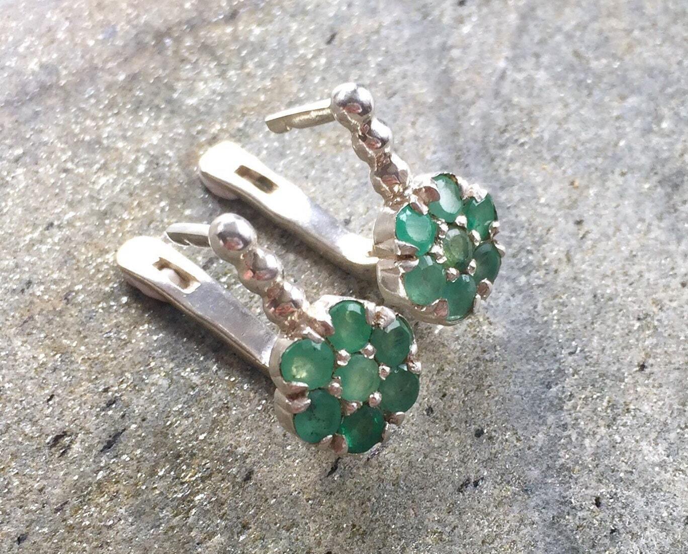 Natural Emerald Earrings made in 925 Sterling Silver with Round Natural Green Emerald in Cluster setting, May Birthstone gift idea, symbolizes growth, harmony, and deep emotional healing, ideal for everyday wear and perfect for birthday gifting and special occasions.