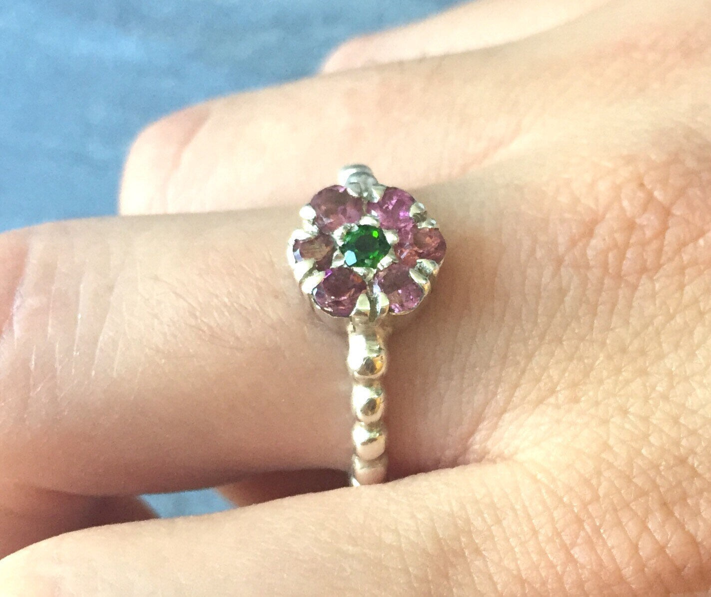 Tourmaline Ring, Natural Tourmaline, Pink Tourmaline Ring, October Birthstone, Pink Flower Ring, Vintage Flower Rings, Solid Silver Ring