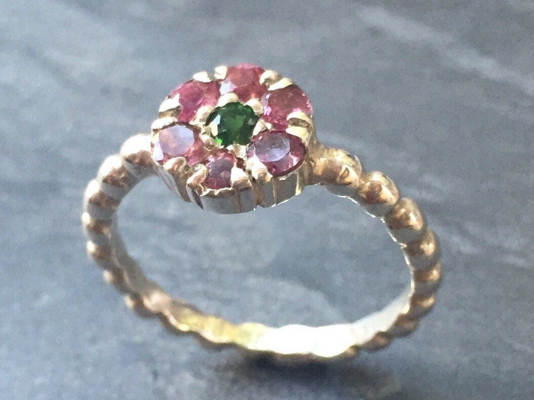 Tourmaline Ring, Natural Tourmaline, Pink Tourmaline Ring, October Birthstone, Pink Flower Ring, Vintage Flower Rings, Solid Silver Ring