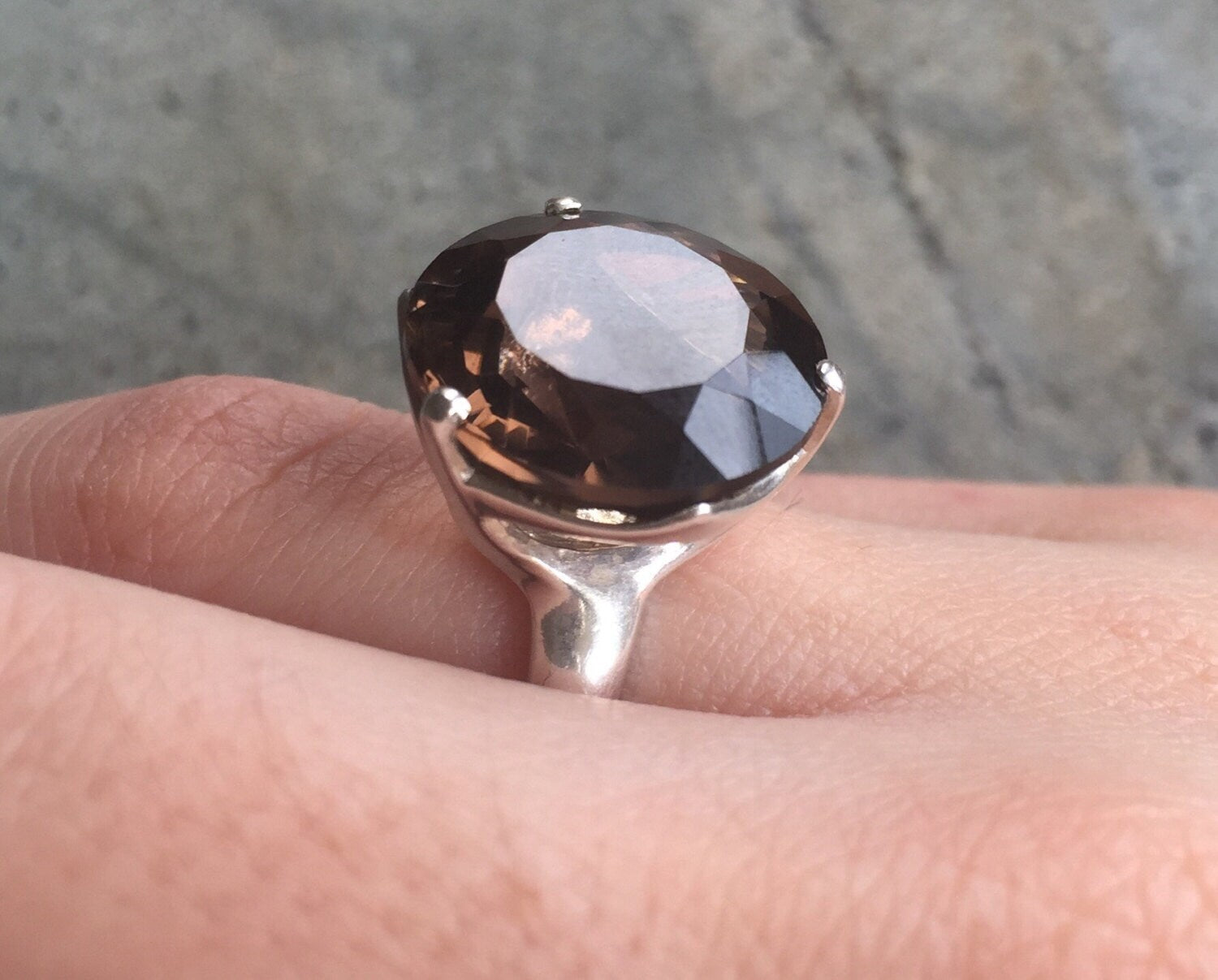 Smoky Topaz Ring, Natural Topaz, Big Stone Ring, Promise Ring, Solid Silver Ring, Diamond Cut, Sterling Silver Ring, Natural Stone