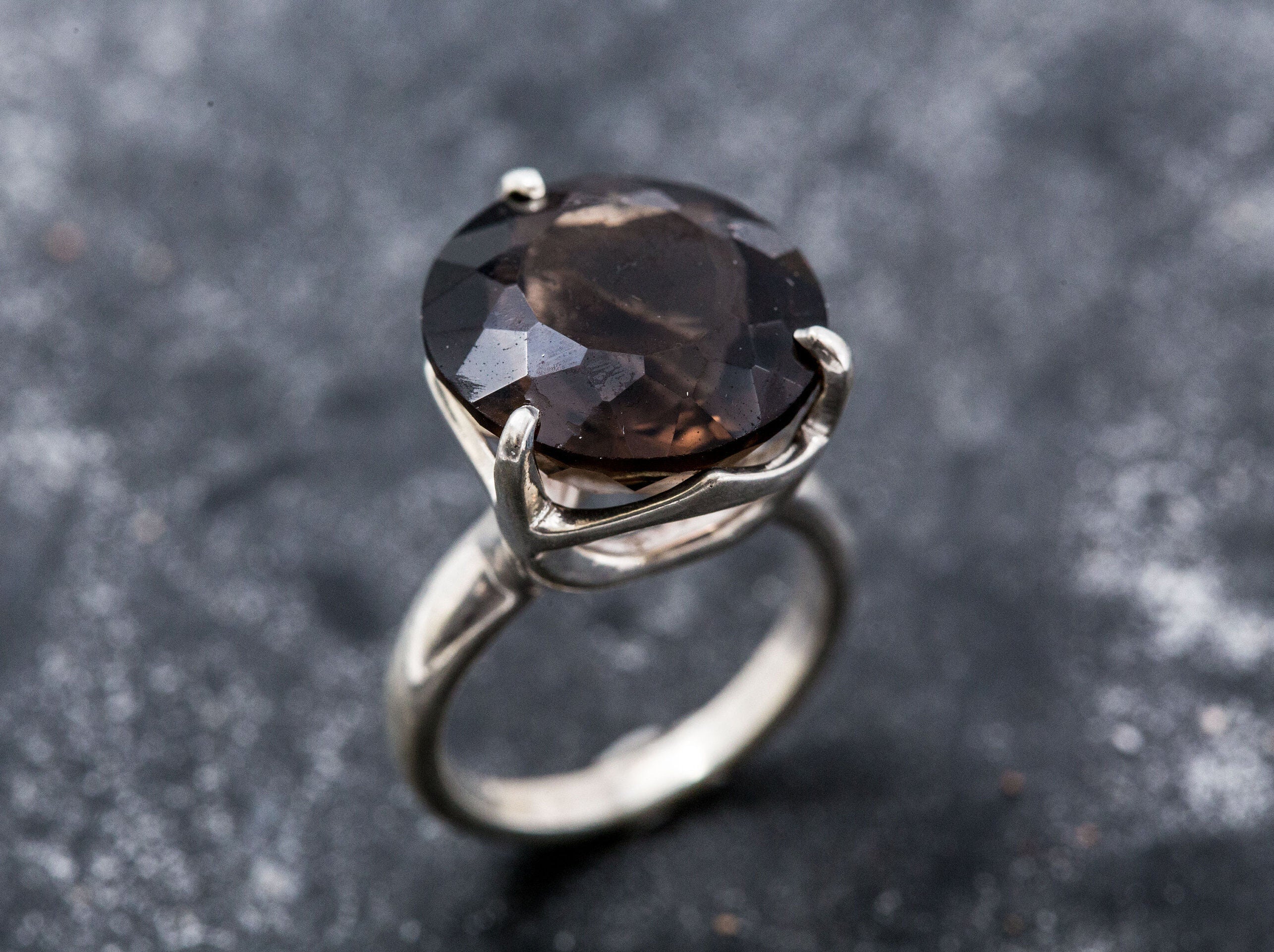Smoky Topaz Ring, Natural Topaz, Big Stone Ring, Promise Ring, Solid Silver Ring, Diamond Cut, Sterling Silver Ring, Natural Stone