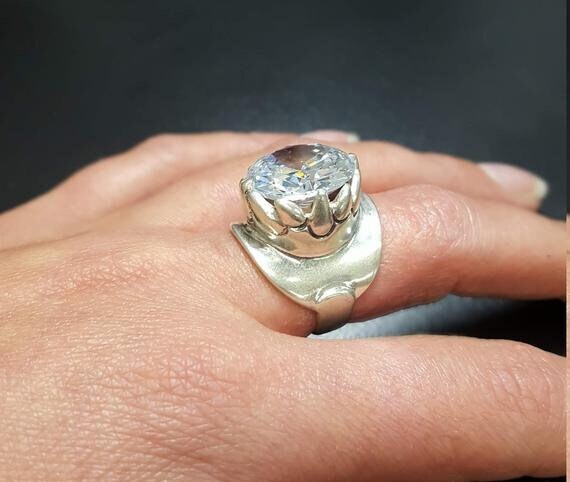 Large Green Ring, Green Diamond Ring, Vintage Rings, Created Diamond, Green Diamond, Large Stone Ring, Lab Diamond, Unique Ring, Green Ring (608531587)