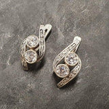 Diamond Earrings, Created Diamond,Two Stone Earrings, Vintage Earrings, Bridal Earrings, Bridal Jewelery, Sparkly Earring, Silver Earrings