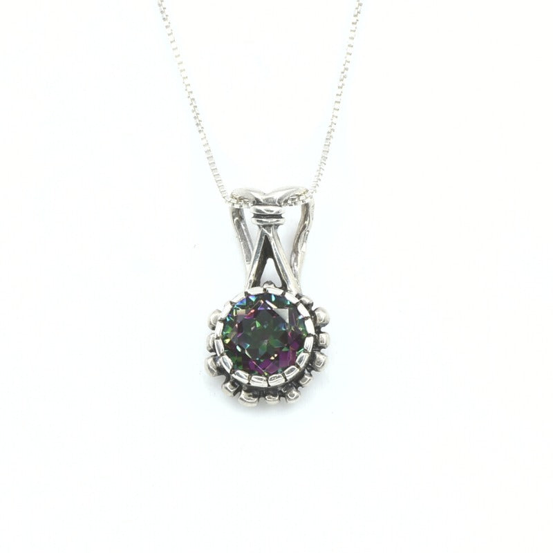 Round Topaz Pendant, Mystic Topaz Pendant, Natural Topaz Pendant, Purple Pendant, December Birthstone, Vintage Pendant, Silver Pendant