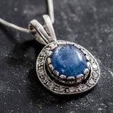 Kyanite Pendant, Natural Kyanite, Blue Kyanite Pendant, Vintage Pendant, Solid Silver Pendant, Antique Pendant, Oval Cz Pendant, 925 Silver