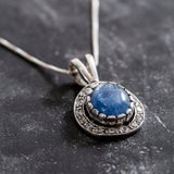 Kyanite Pendant, Natural Kyanite, Blue Kyanite Pendant, Vintage Pendant, Solid Silver Pendant, Antique Pendant, Oval Cz Pendant, 925 Silver