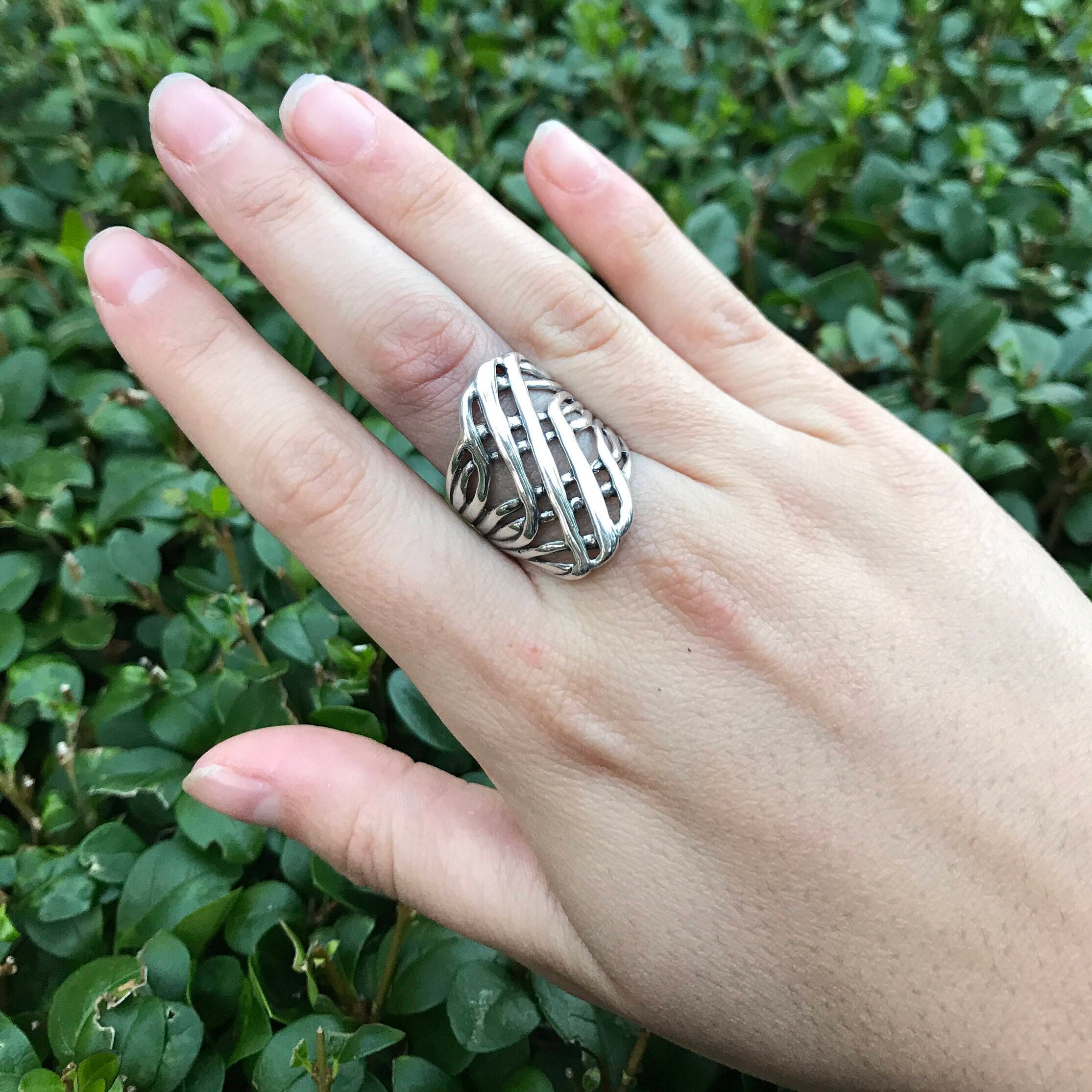 Silver Designer Ring, Solid Silver Ring, Statement Ring, Unique Silver Ring, Long Finger Ring, Interesting Ring, Sterling Silver, Long Ring